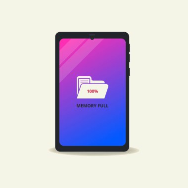 Telefon hafızası dolu. Depolama alanı dosyası tam tasarım vektör illüstrasyonudur