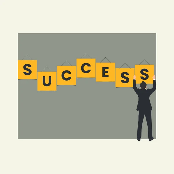 Biznesmen Wiszący Słowo Success Wektor Ilustracja — Wektor stockowy
