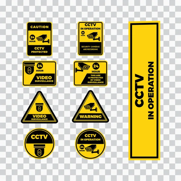 Advertencia Cctv Colección Signo Diseño Vector Ilustración — Vector de stock