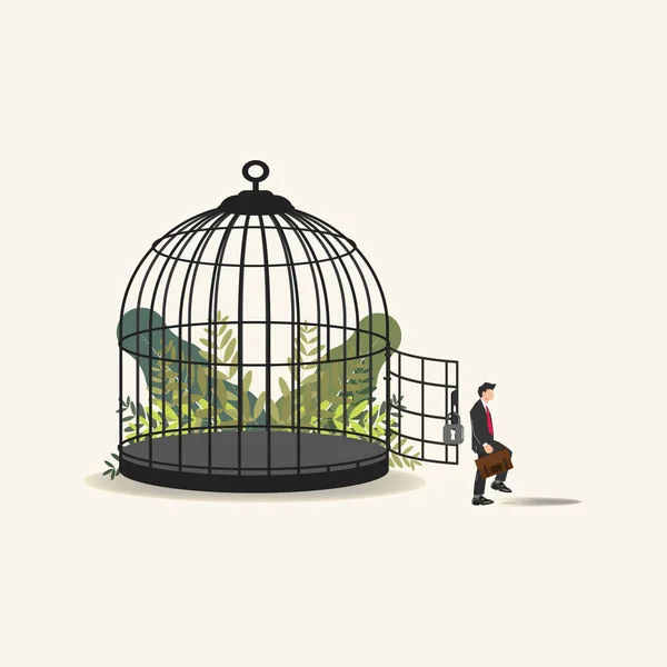 Homme Affaires Sorti Cage Ouverte Éloigner Illustration Vectorielle Travail Stress — Image vectorielle