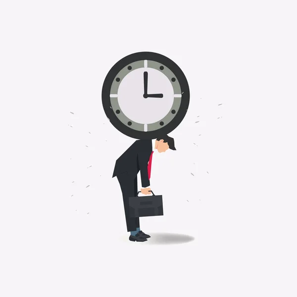 大きな時計を持つビジネスマン 残業のコンセプトイラスト — ストックベクタ