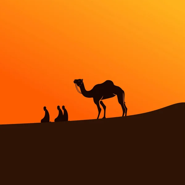 穆斯林在沙漠设计病媒图解中祈祷 — 图库矢量图片