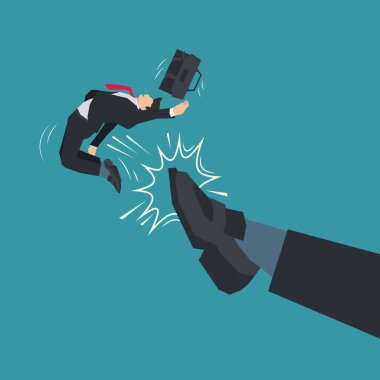 Büyük ayak tasarımı vektör illüstrasyonundan şutlanan iş adamı