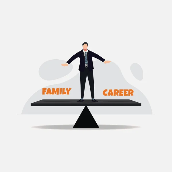 Forretningsmand Forsøger Balancere Mellem Familie Karriere Design Vektor Illustration – Stock-vektor