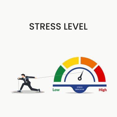 İş adamı stres göstergesi tasarım vektörü illüstrasyonunu çekiyor