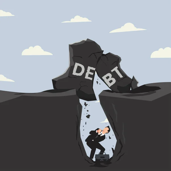 Vector Empresário Preso Buraco Profundo Com Rocha Desenho Debt Ilustração —  Vetores de Stock