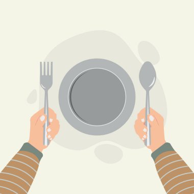 Eldeki çatal ve kaşıklar vektör illüstrasyonunda