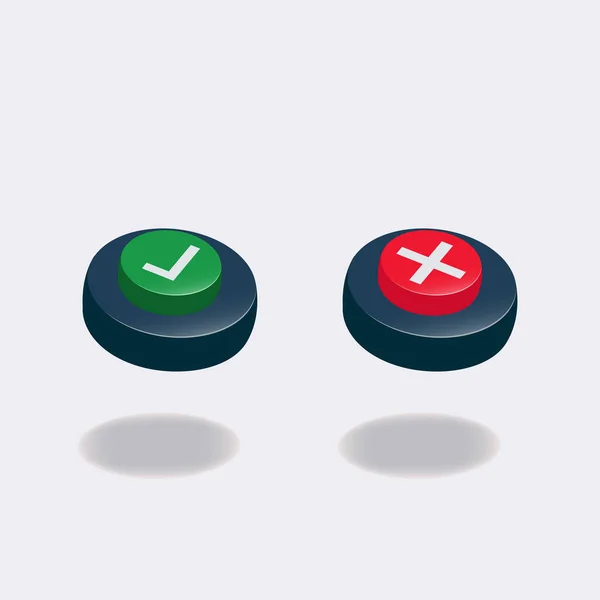 Green Check Mark Red Cross Button Vector Illustration — Stock Vector