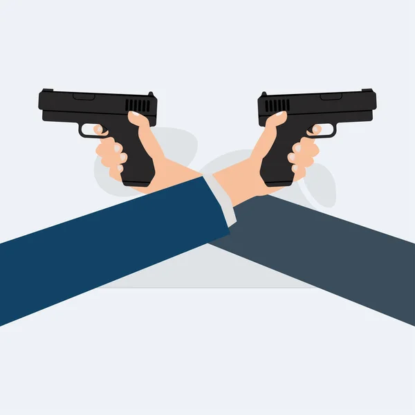Businessman Hands Hold Gun Hand Aiming Guns Each Other Vector — Stock Vector
