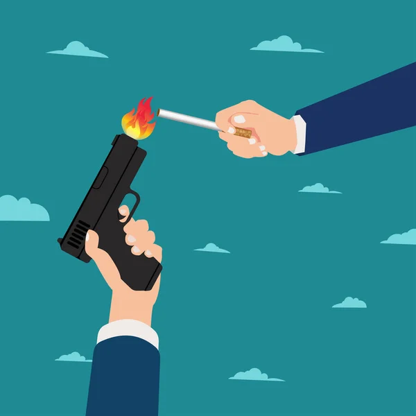 Businessman Hands Cigarette Gun Lighter Vector Illustration — Stock Vector