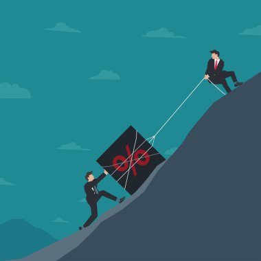 İki iş adamı, büyük sandık yüzdesini yokuş yukarı itiyor. Faiz oranı kontrol kavramı çizimi