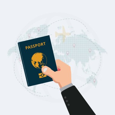 El ele tutuşan pasaport tasarımı vektör çizimi