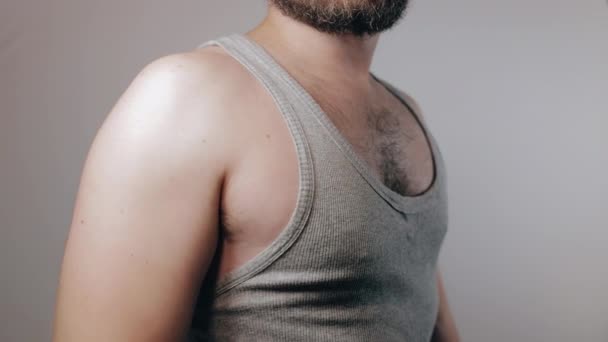 Close Slow Motion Shoot Man Touching His Hairy Armpit Showing — Wideo stockowe