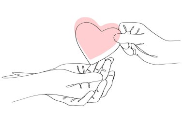 vector illustration continuous drawing of hands giving a heart. banner greeting cards