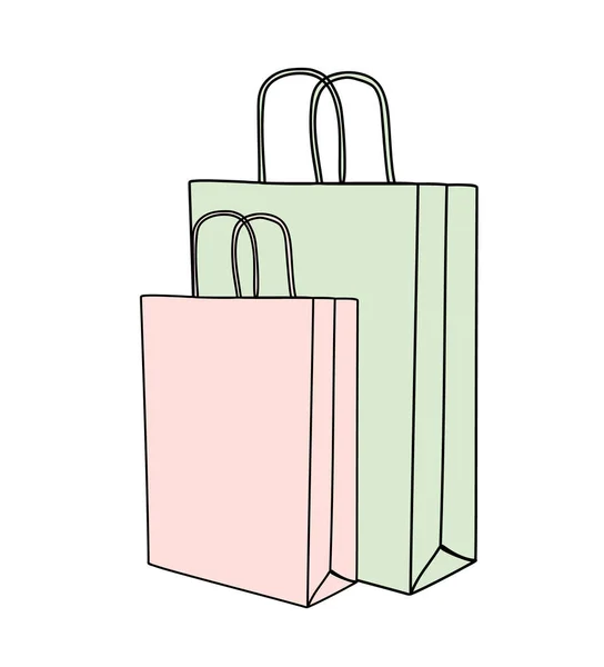 Continuous Drawing Paper Bags One Line Vector Illustration Minimalistic Design — Stock Vector