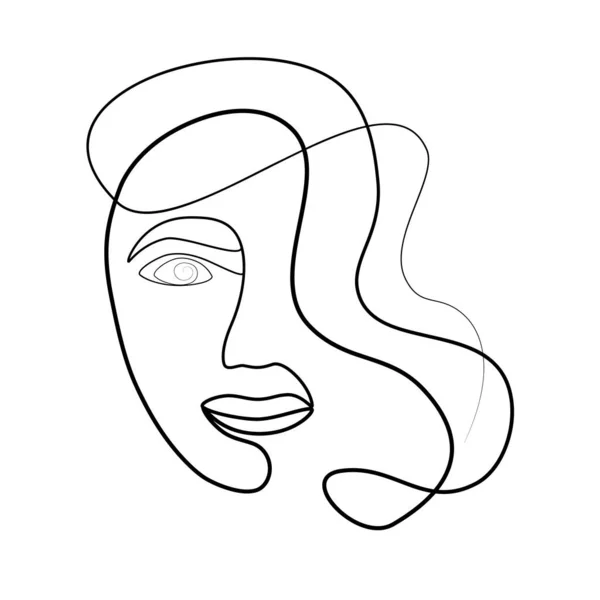 Continuous Drawing Girls Face Hair One Line Skin Hair Care — Stock Vector