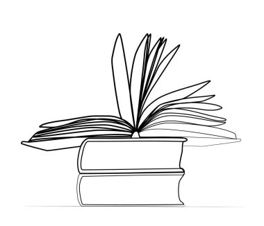 Tek satırlı açık bir kitabın sürekli çizimi. vektör illüstrasyon eğitim kavramı