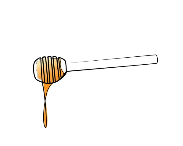 蜂蜜のための木製のスプーンの連続的な1行の図面 ベクトル図最小限のデザイン — ストックベクタ