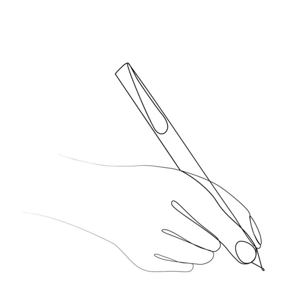 Desenho Linha Uma Mão Com Uma Caneta Design Ilustração Vetorial —  Vetores de Stock