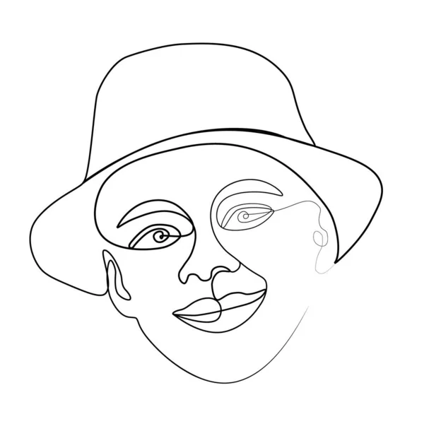 Dibujo Continuo Retrato Hombre Sombrero Una Línea Ilustración Vectorial Del — Vector de stock