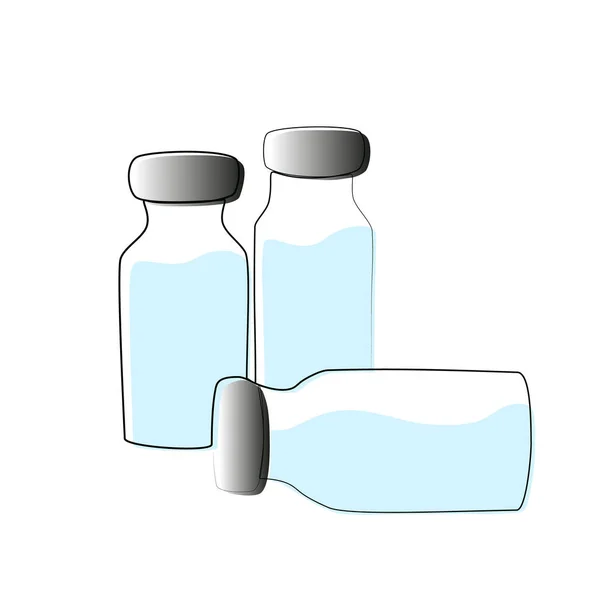 Bottiglie Mediche Continue Linea Singola Illustrazione Vettoriale Dei Componenti Farmaceutici — Vettoriale Stock