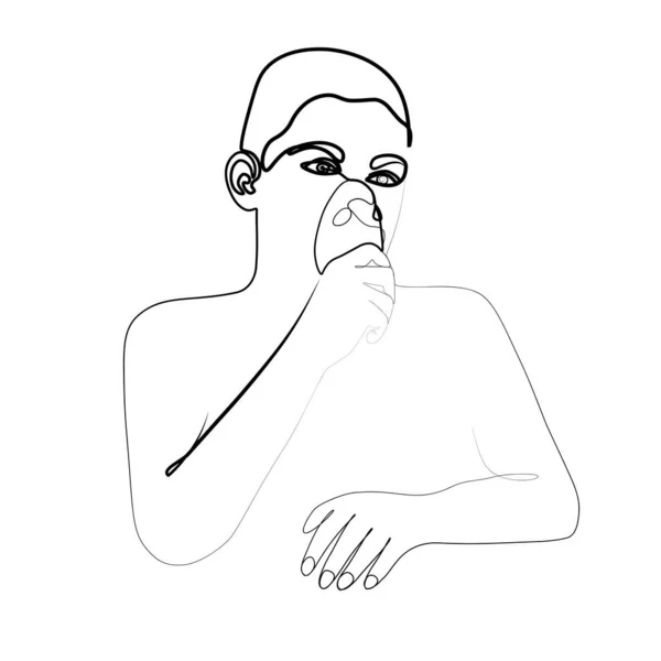 Dessin Continu Une Personne Dans Masque Oxygène Concept Traitement Inhalation — Image vectorielle