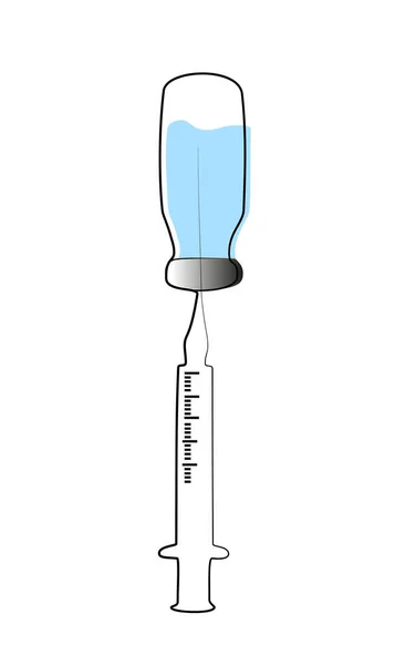 Průběžný Jednořádkový Výkres Injekční Stříkačky Lahvičky Léku — Stockový vektor