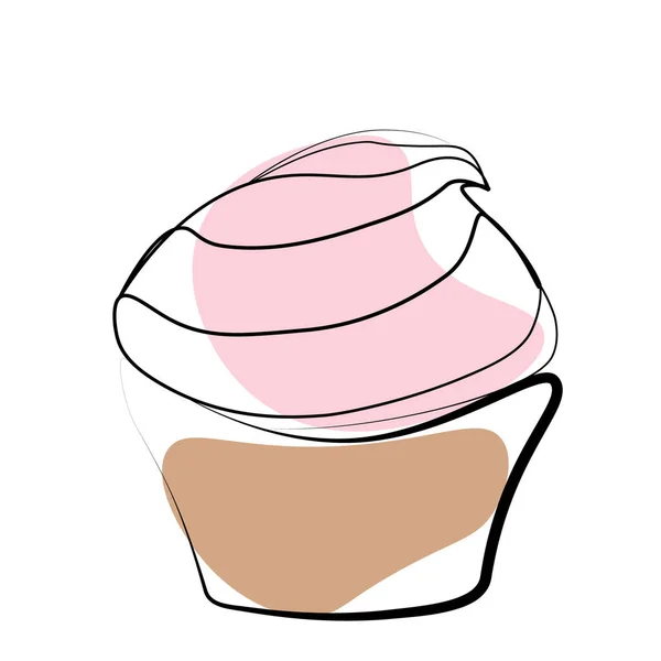 Disegno Continuo Cupcake Una Linea Minimalismo Arte Moderna Vettore Illustrazione — Vettoriale Stock