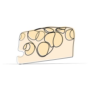 Bir parça peynirin sürekli çizimi. Minimalizm modern sanat vektörü çizimi, estetik taslak