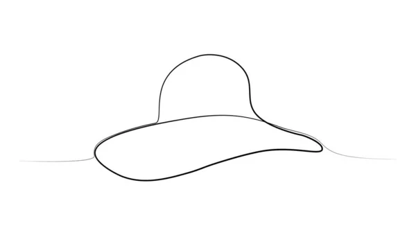 Continuous One Line Drawing Summer Hat Vector Image Linear Style — Stock Vector