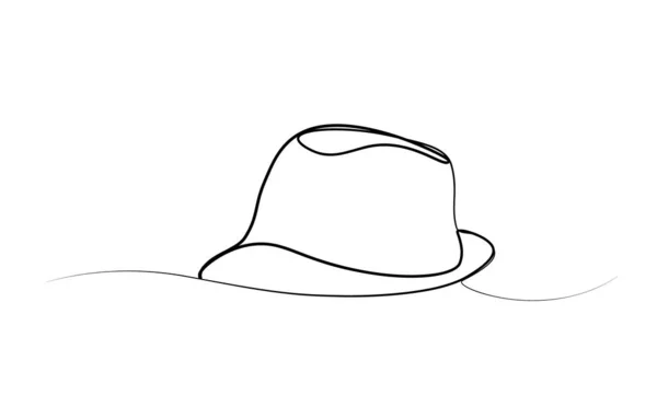 Continuous One Line Drawing Summer Hat Vector Image Linear Style — Stock Vector