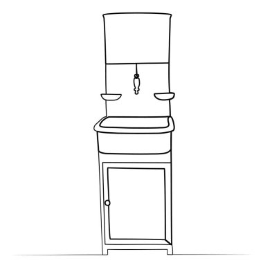 Tek sıra halinde sürekli bir yıkama tezgahı çizimi. vektör illüstrasyonu