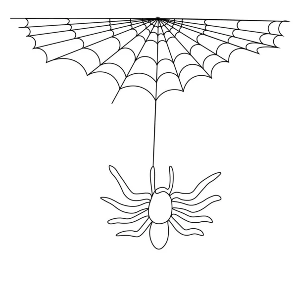 Continuous Drawing Spider Weaves Web One Line Haloween Thanksgiving Design — Stock Vector