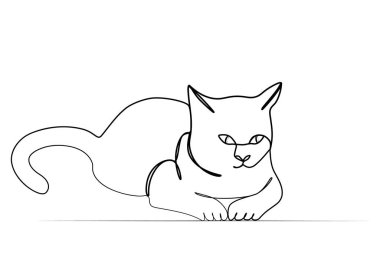 Devamlı bir kedi çizimi. Vektör illüstrasyonu, sürekli basit çizgi biçimi