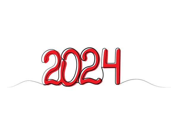 Непрерывный Чертеж 2024 Одной Строкой Новогодний Рукописный Текст Минималистичный Дизайн — стоковый вектор