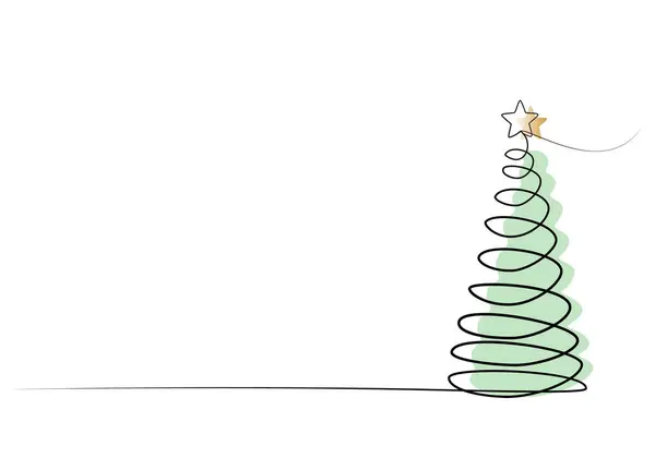 Tek Sıra Halinde Sürekli Bir Noel Ağacı Çizimi Vektör Illüstrasyonu — Stok Vektör