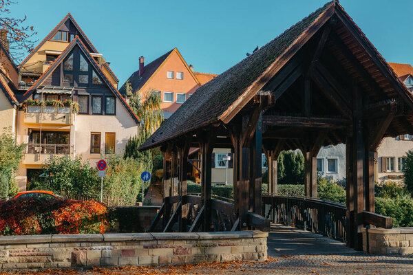 Old national German town house. Old Town is full of colorful and well preserved buildings. Baden-Wurttemberg is a state in southwest Germany bordering France and Switzerland. The Black Forest, known
