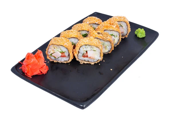 Cocina Japonesa Sushi Roll Con Camarones Conger Aguacate Tobiko Queso — Foto de Stock