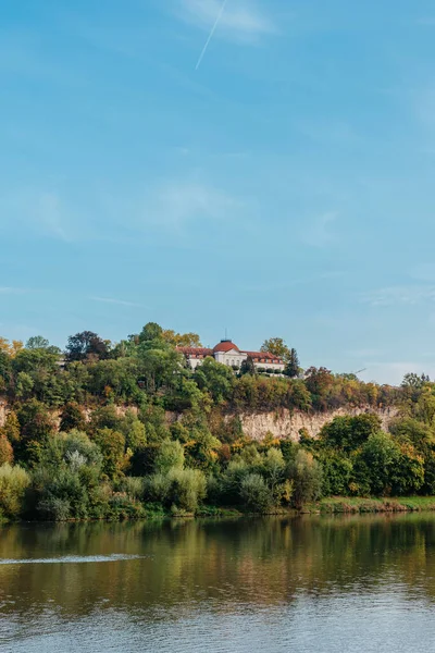 Autumn Landscape River Shores Trees Bushes City Houses Marbach Neckar — Photo