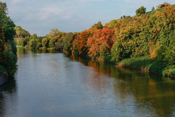 Autumn Landscape Colored Trees River Beautiful Picturesque Background Natural Paints — Photo