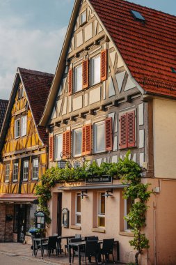 The Old Fachwerk houses in Germany. Scenic view of ancient medieval urban street architecture with half-timbered houses in the Old Town of Germany