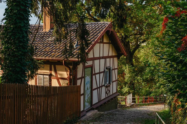 Rumah Old Fachwerk Jerman Pemandangan Indah Dari Arsitektur Jalanan Kota — Stok Foto