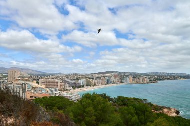 Nefes kesici Havadan Bakış Calpe İspanya Akdeniz Sahil Hattı Penon de Ifach Kaya Yeşillik Bitkisi Güneşli Gün Turizm Cenneti