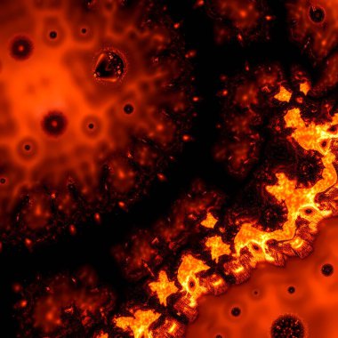 Bu büyüleyici soyut illüstrasyon karmaşık fraktal desenleri canlı psikedelik renklerle birleştirip çarpıcı bir görsel deneyim yaratıyor. Görüntü simetrik bir mandala benziyor.