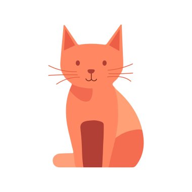 Şirin turuncu kedi illüstrasyonu, beyaz arka planda oturmuş ve gülümsüyor..