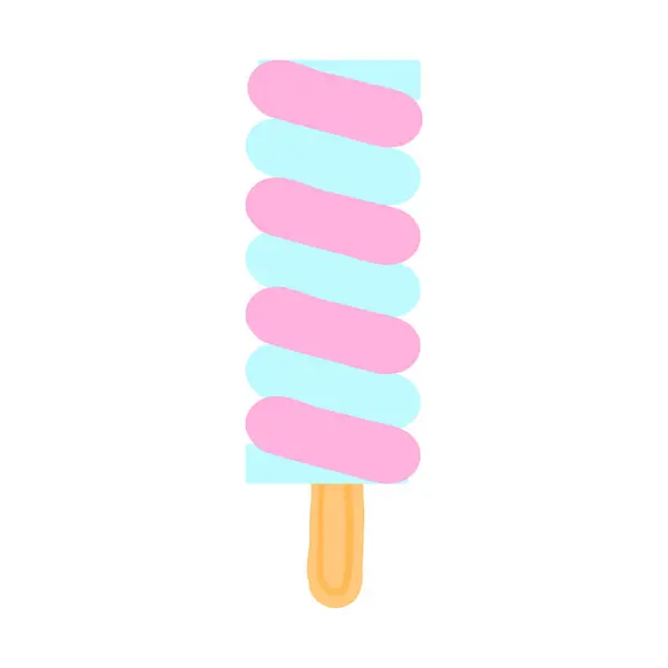 Ahşap bir çubuğun üzerinde pembe ve mavi çizgili şirin pastel renkli buzlu şeker çizimi. Bu tuhaf tasarım, lezzetli bir yaz ikramının eğlenceli ve ferahlatıcı özünü yakalıyor..