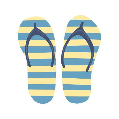 Mavi ve sarı çizgili çizgili çizgili terlikler, yaz temaları için mükemmel. Sahil, havuz ve tatil tasarımları için basit ve şık ayakkabılar. Sıradan, modaya uygun ve renkli..