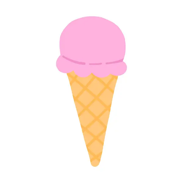 Waffle külahında tek bir pembe dondurma kalıbı. Dondurma külahı basittir, temiz çizgiler ve pastel renk paletiyle, tatlı bir yaz ziyafetini temsil eder..