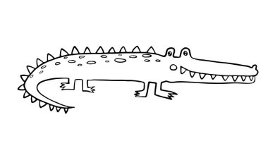 Sırtında görünen sivri uçlu bir timsah figürü. Bu arkadaş canlısı timsah çocuk boyama kitapları, eğitim malzemeleri, orman temalı tasarım için idealdir..