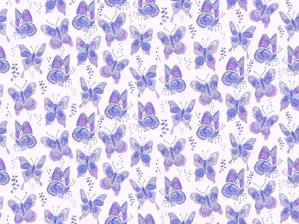 Pastel vektör kelebeği pürüzsüz doku, bohem mor moda, Boho tekstil kumaşı, peri masalı sihirli yaratıklar süs eşyası paketliyor.